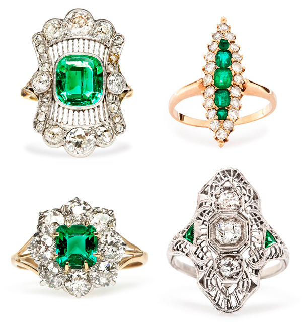 Trumpet_and_Horn_antique_emerald_diamond_engagement_rings